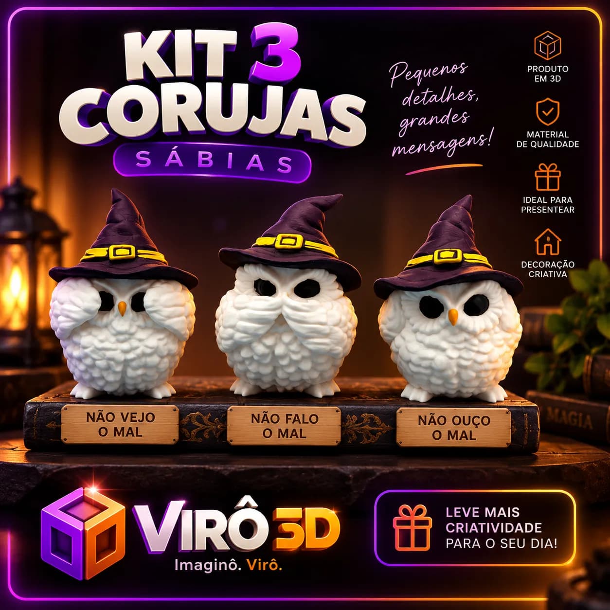 Coruja Edwiges Harry Potter - 3 unidades de 6 cm