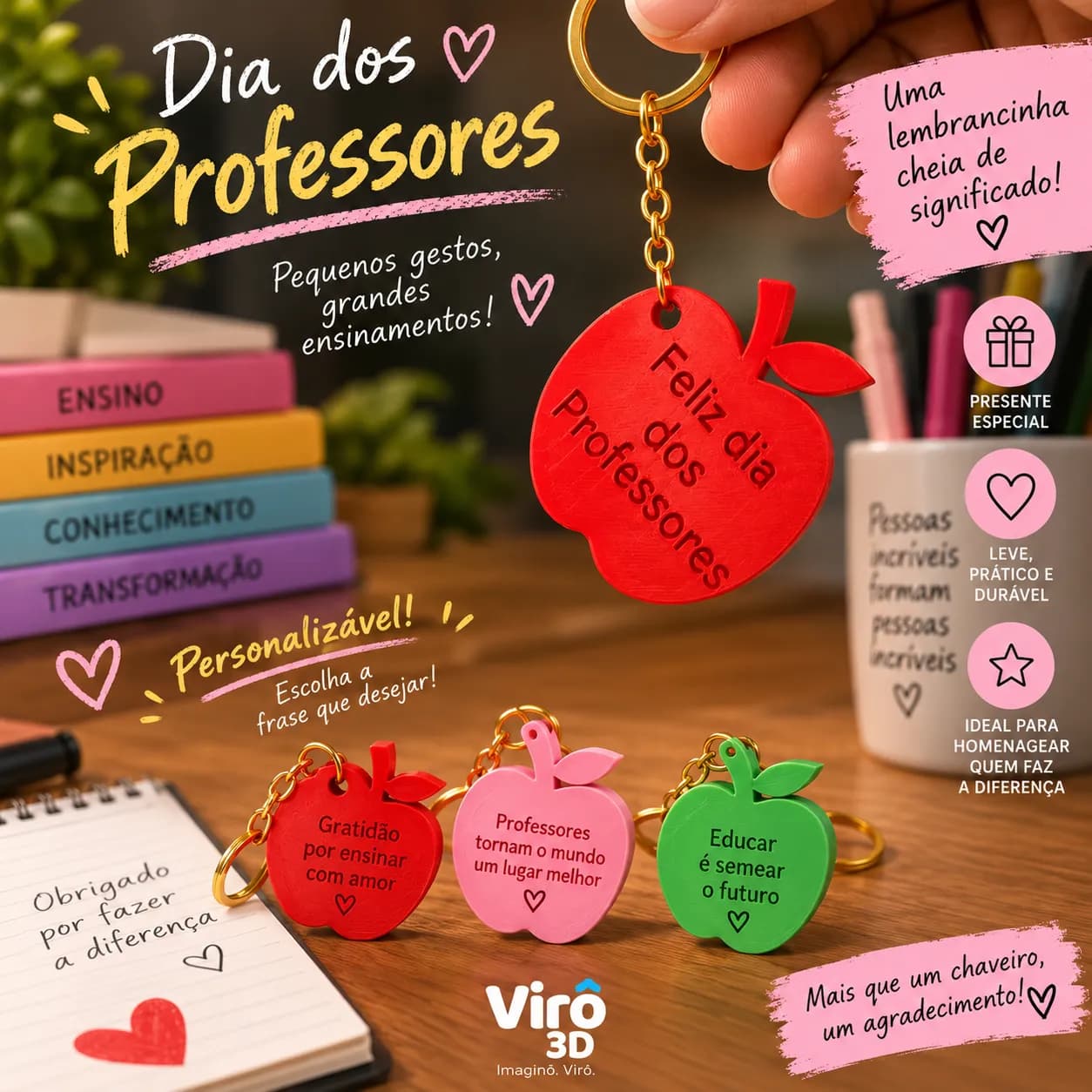 Chaveiro Feliz dia dos Professores - Personalizável